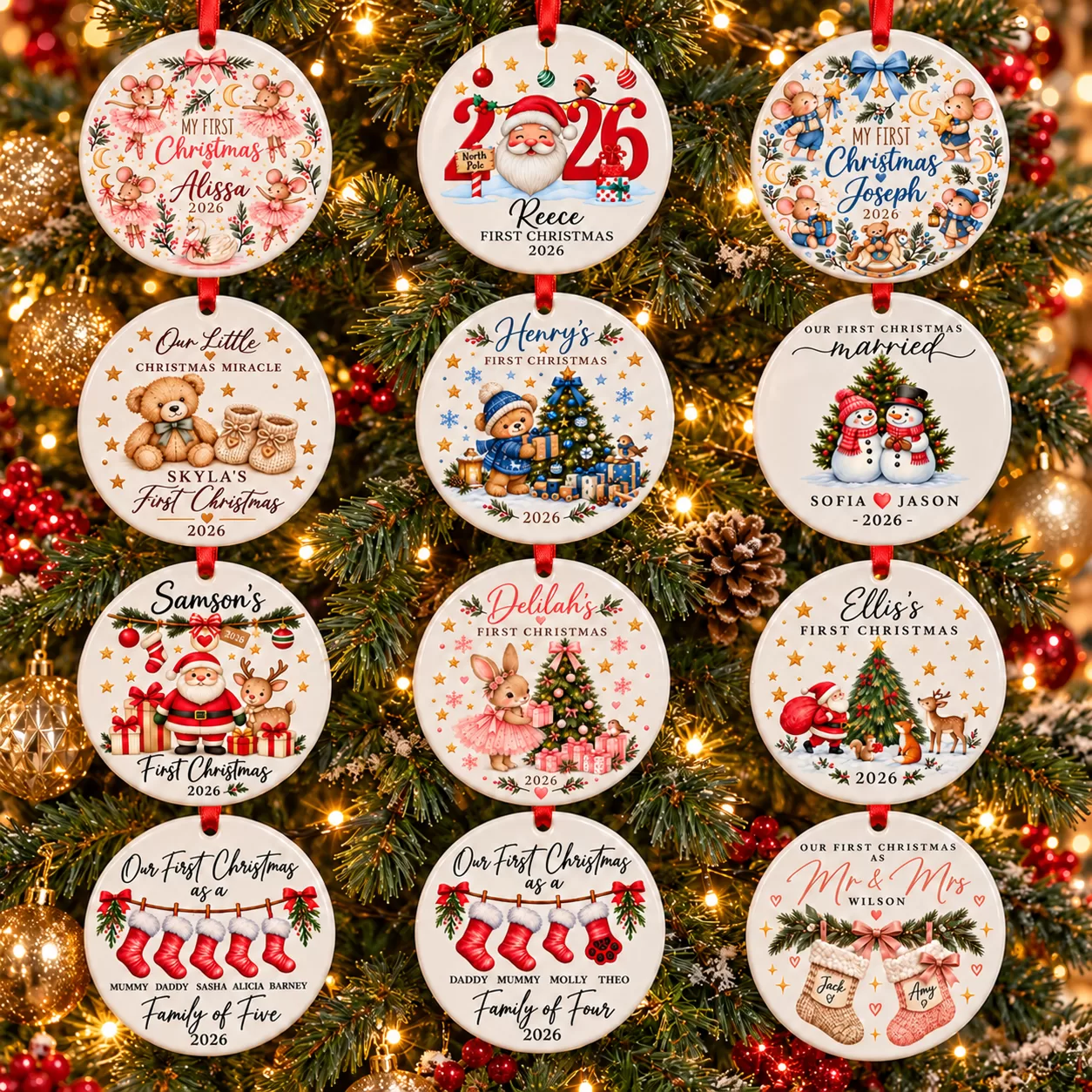 Christmas collection featuring Personalised Family Christmas Stocking Ceramic Bauble