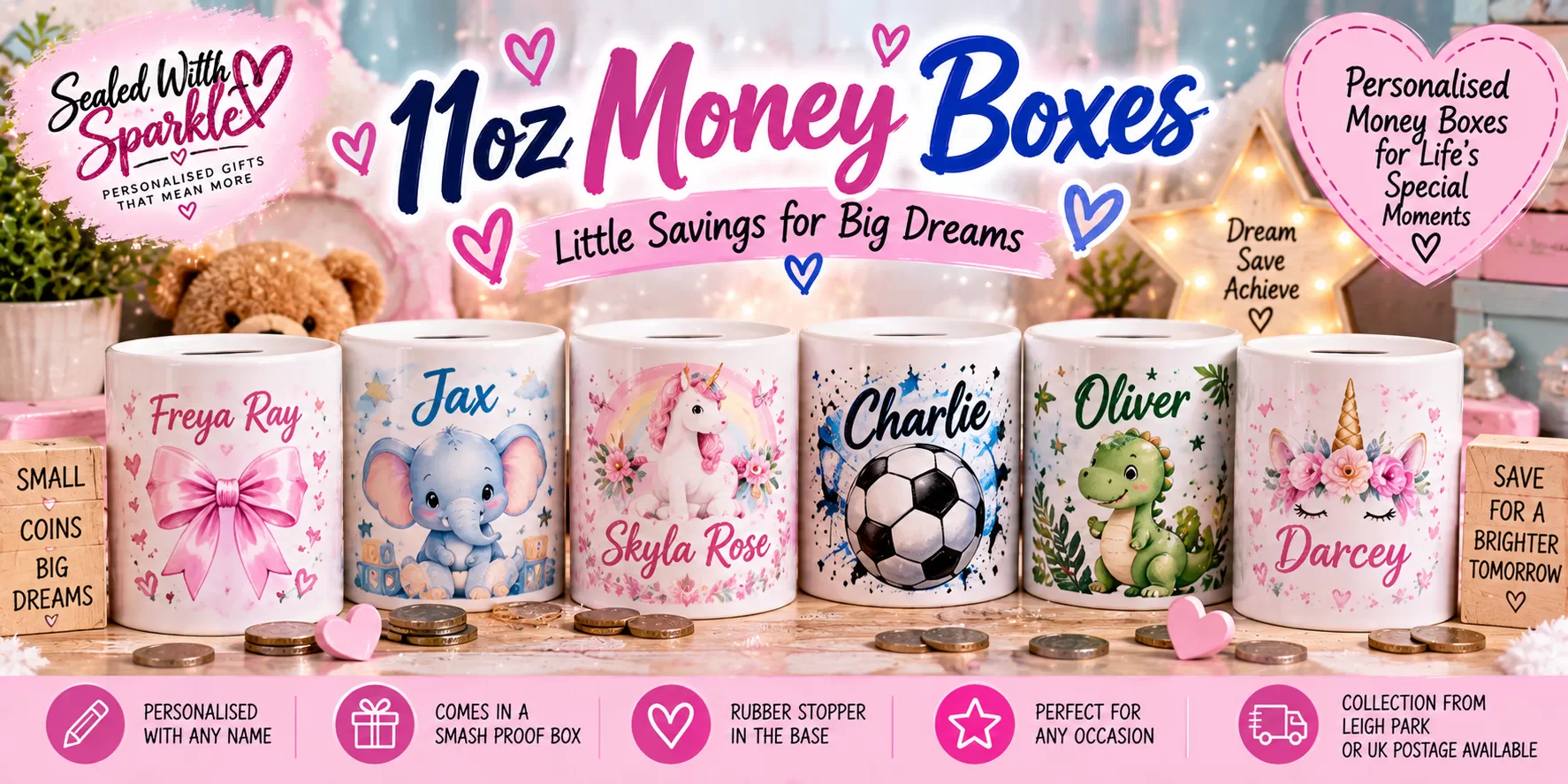 Money Boxes collection featuring Personalised Baby Elephant Money Box – Name & Date Keepsake