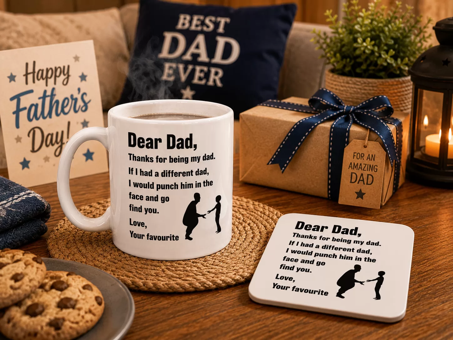 Funny "Dear Dad" Mug & Matching Coaster Gift Set