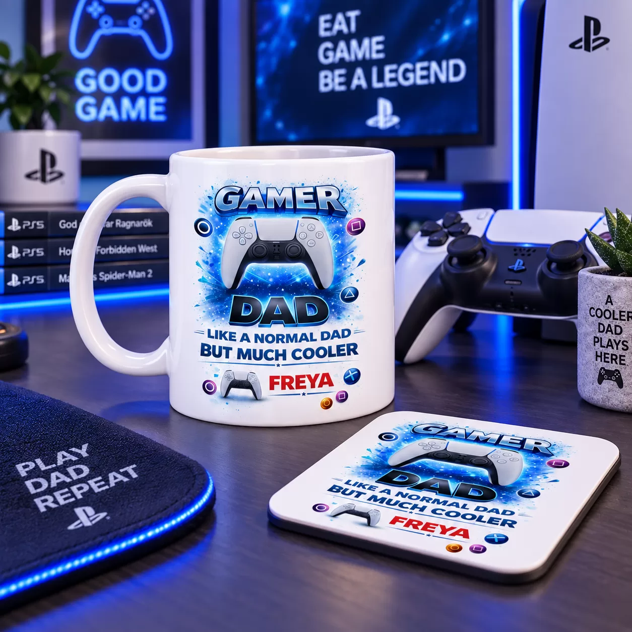 Gamer Dad Personalised Mug - PlayStation Style Design
