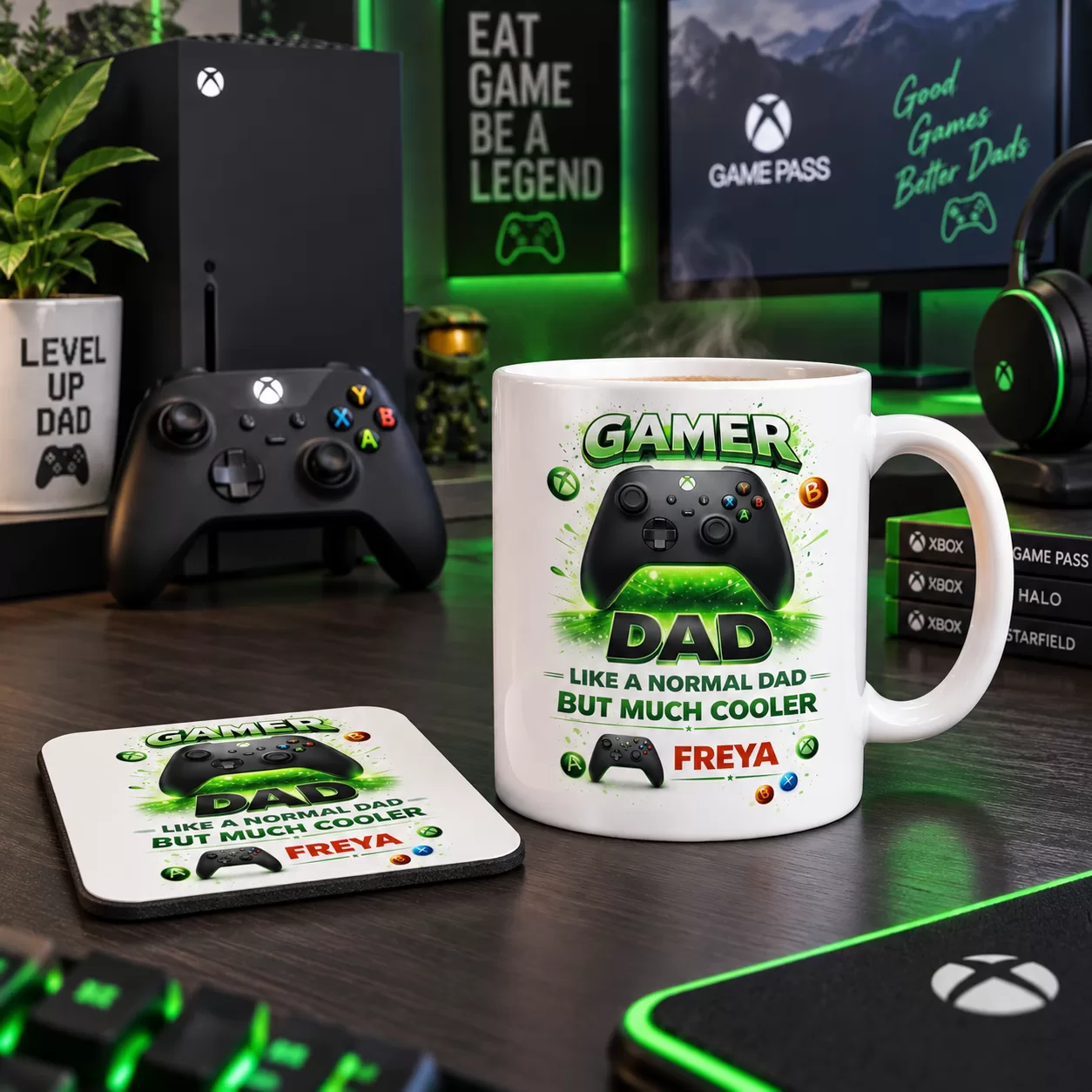 Gamer Dad Personalised Mug - XBox Style Design