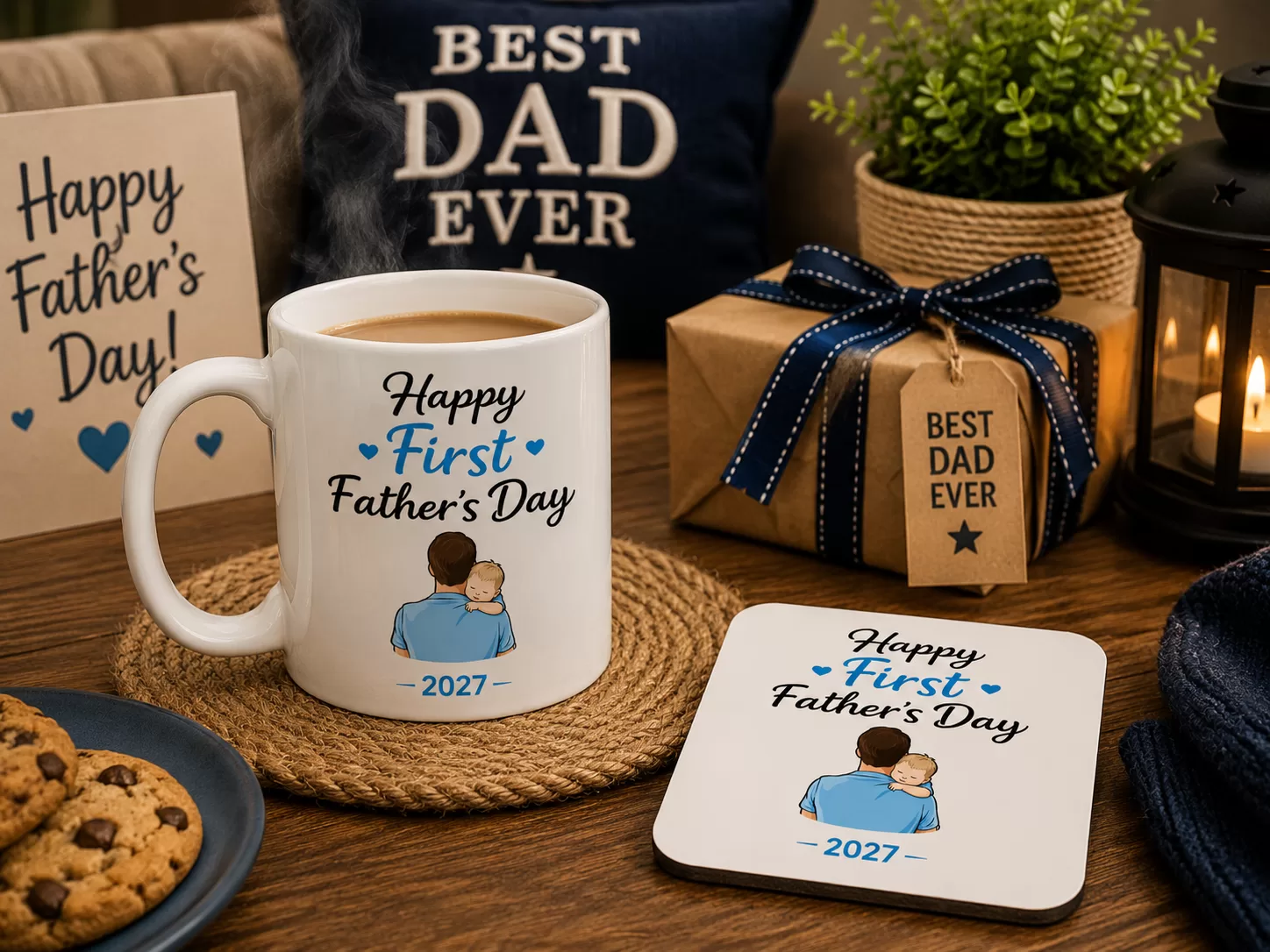 Happy First Father's Day 2027 Personalised Mug & Coaster Gift