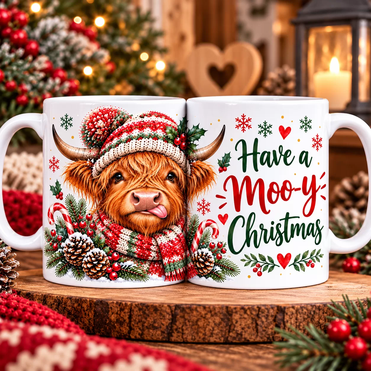 Have a Moo-y Christmas – Cute Highland Cow 11oz Full Wrap Mug | Festive Christmas Gift