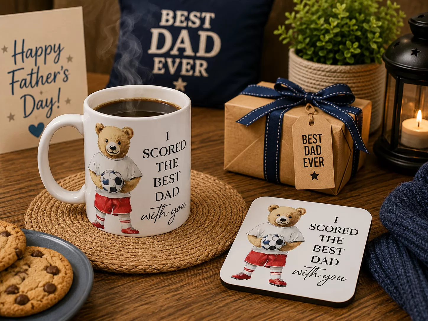 I Scored the Best Dad With You Football Mug & Matching Coaster Gift Set