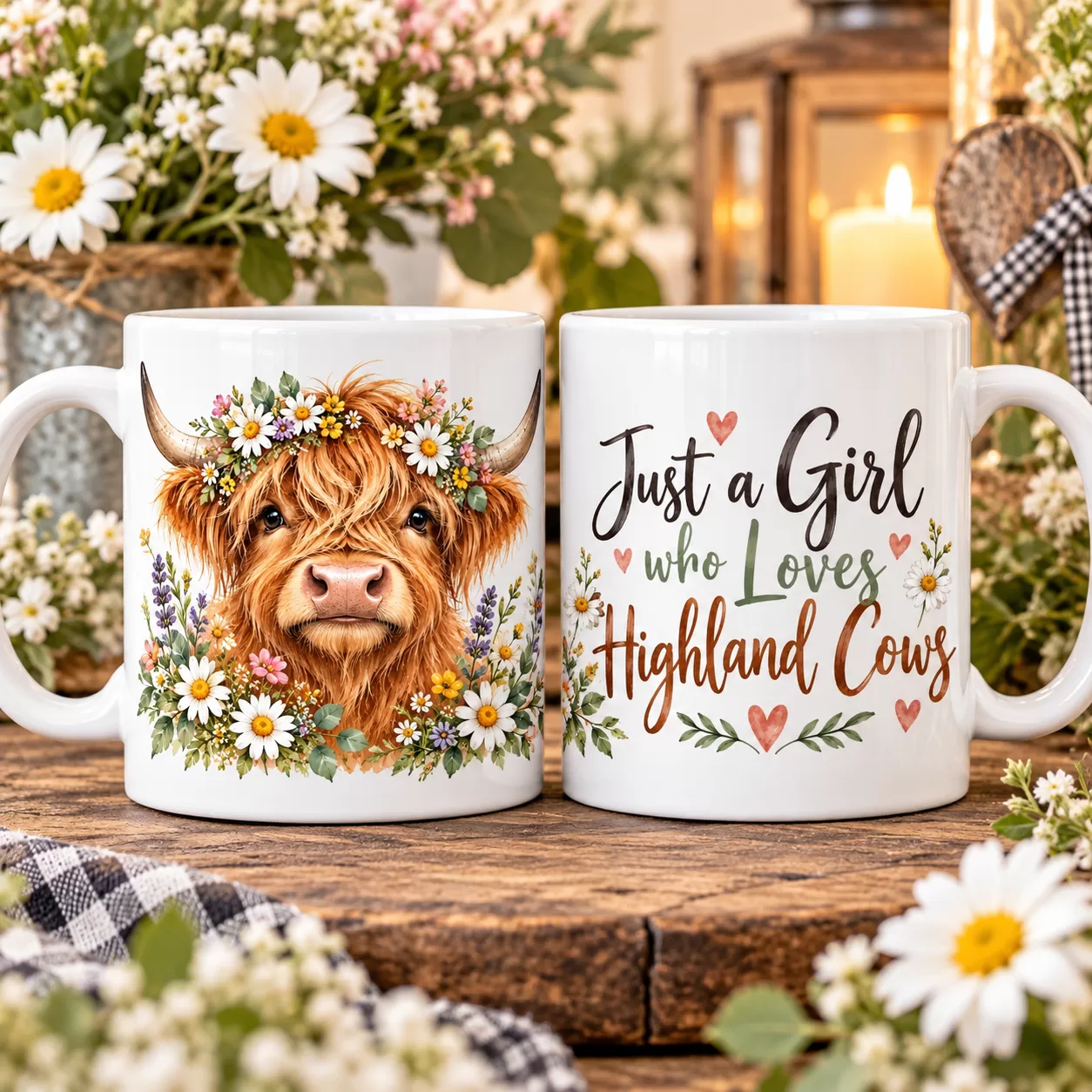 Just a Girl Who Loves Highland Cows – Floral Highland Cow 11oz Full Wrap Mug | Cute Gift for Her