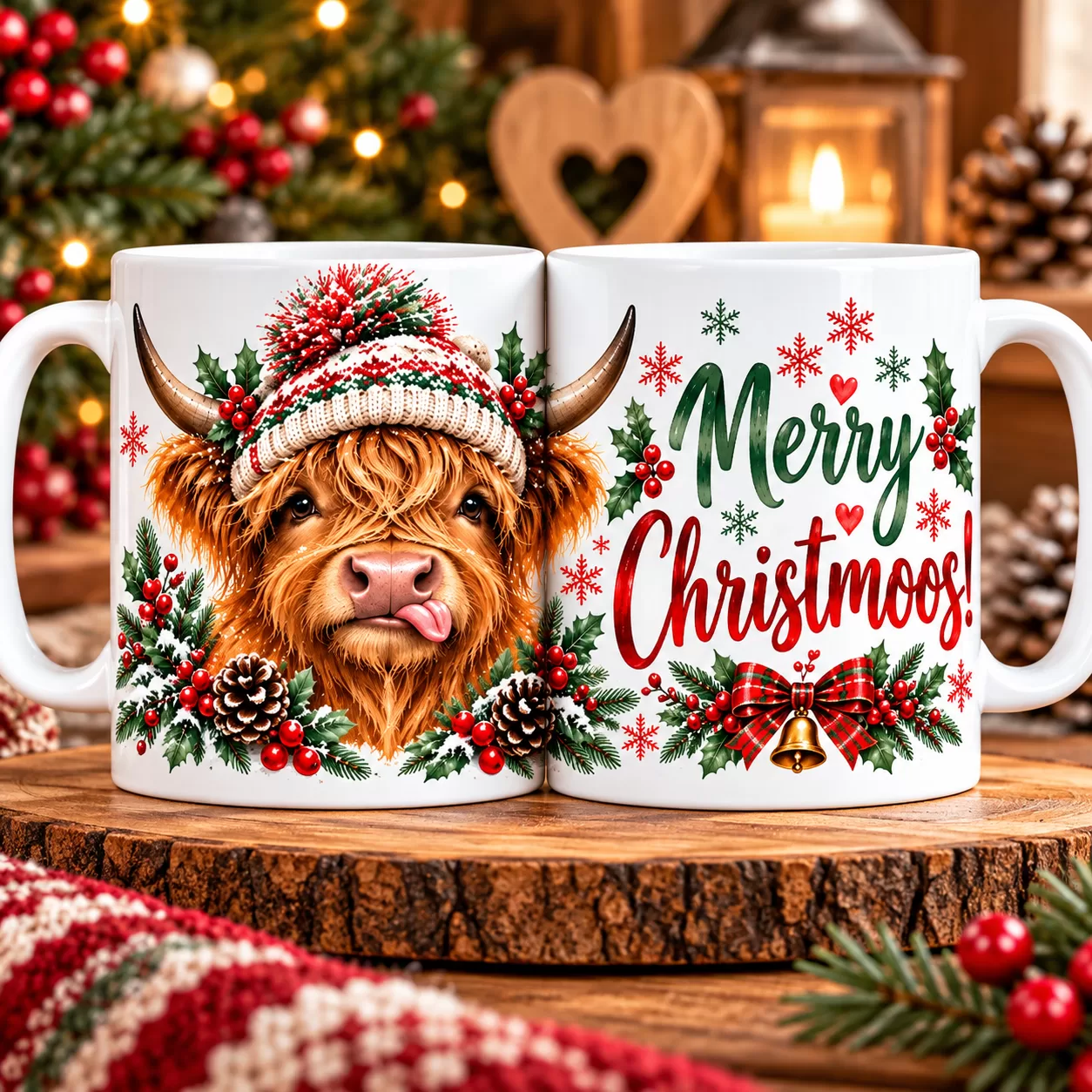 Merry Christmoos! – Cute Christmas Highland Cow 11oz Full Wrap Mug | Festive Gift