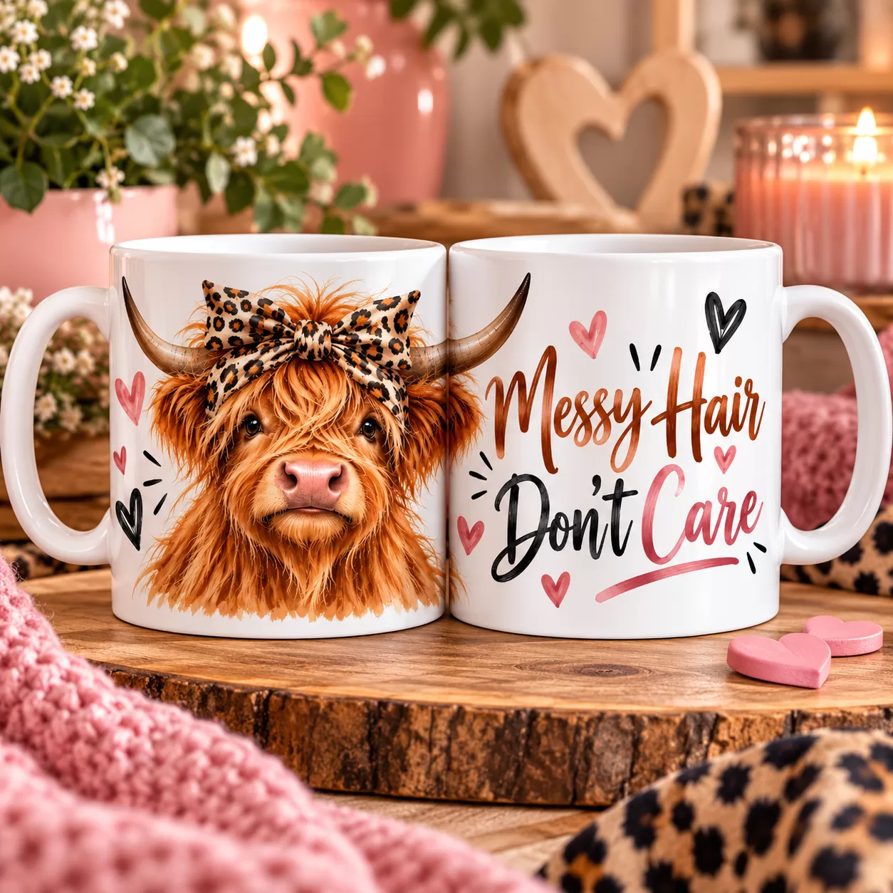 Messy Hair Don't Care – Cute Highland Cow 11oz Mug | Full Wrap Design