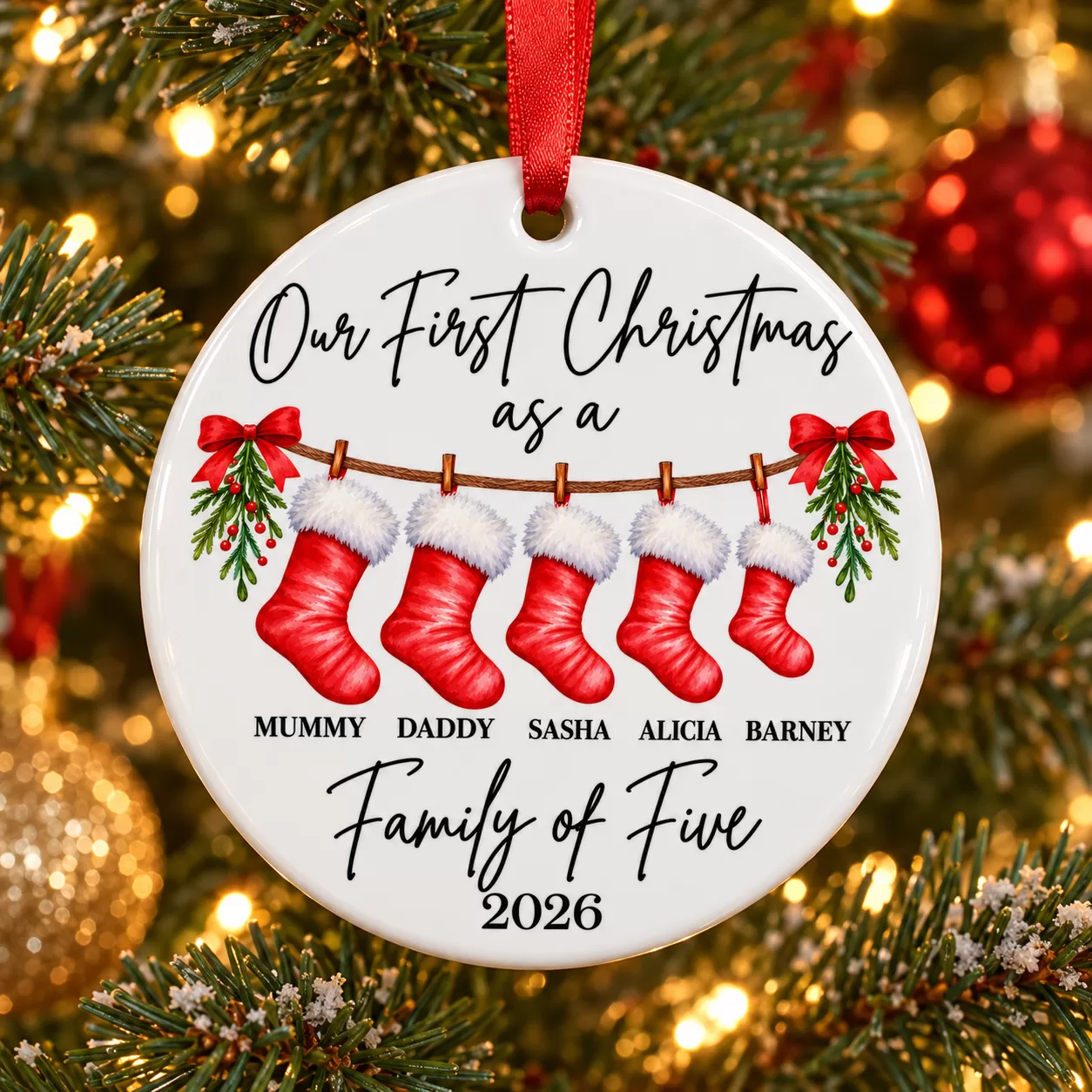 Personalised Family Christmas Stocking Ceramic Bauble