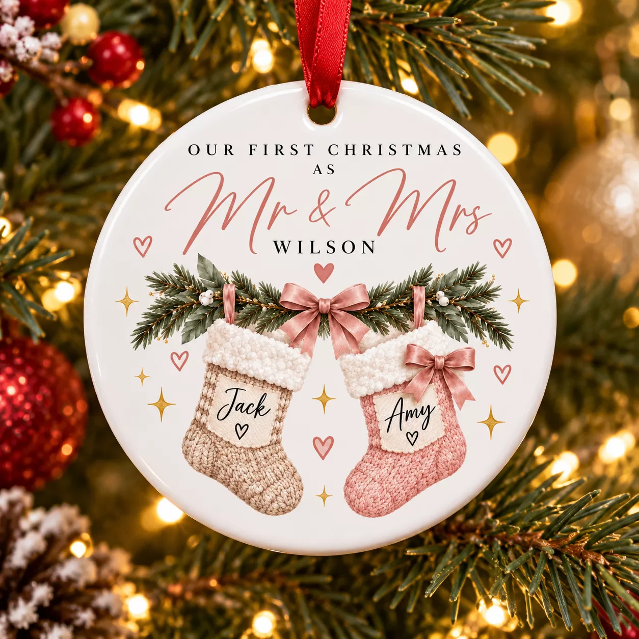 Personalised First Christmas as Mr & Mrs Ceramic Bauble