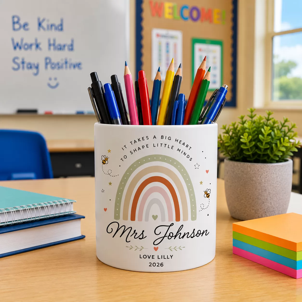 Personalised Teacher Pencil Pot – “It Takes a Big Heart to Shape Little Minds”