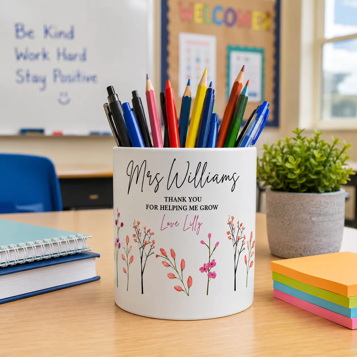 Personalised Teacher Pencil Pot – Thank You for Helping Me Grow